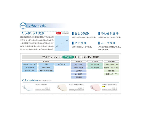 TOTO TCF8GK35#NW1(ホワイト) ウォシュレットK 貯湯式 温水洗浄便座